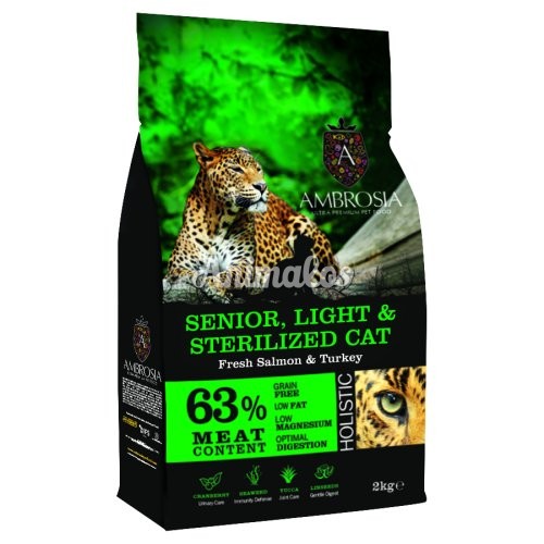 אמברוסיה מזון חתול לייט/סניור הודו וסלמון 2 ק"ג ירוק אולטרה פרימיום